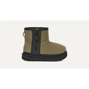 UGG Classic Mini Zipper Tape Logo 1143699T Boots Boys US 12 Olive Suede JOBB1088